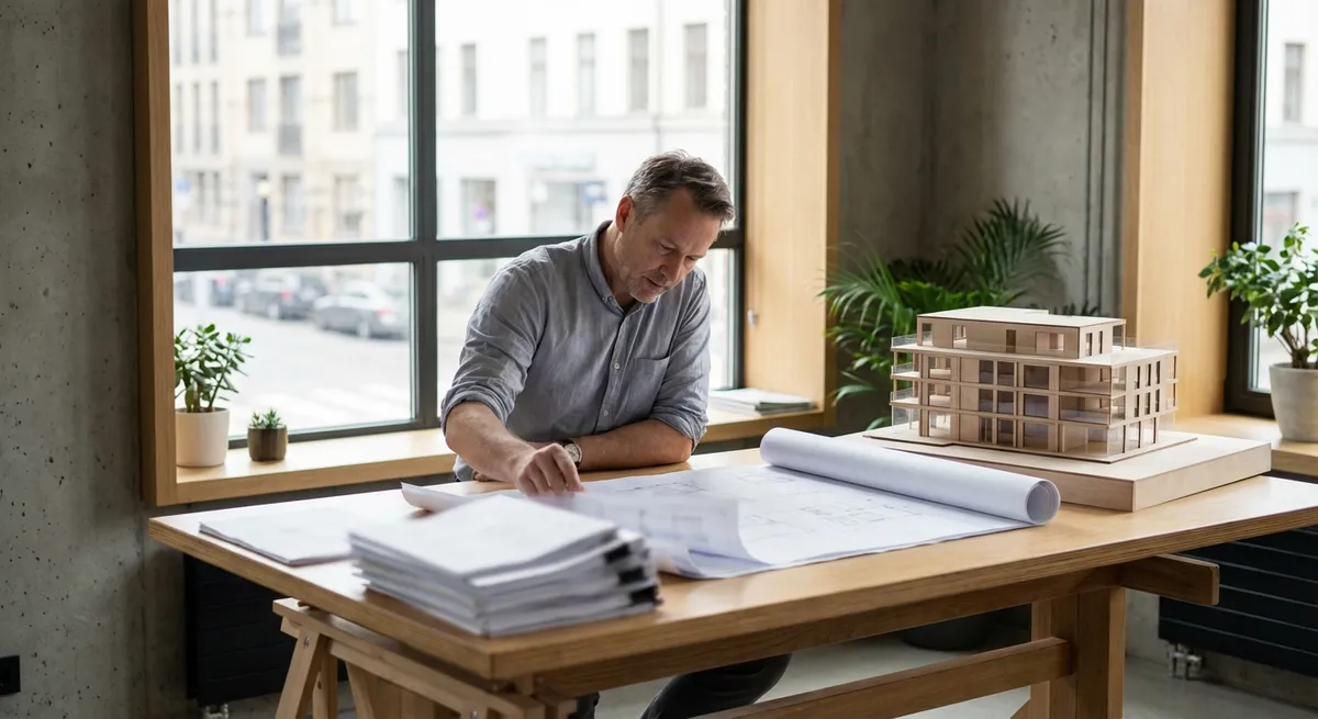 Architecte présentant son attestation décennale à un client
