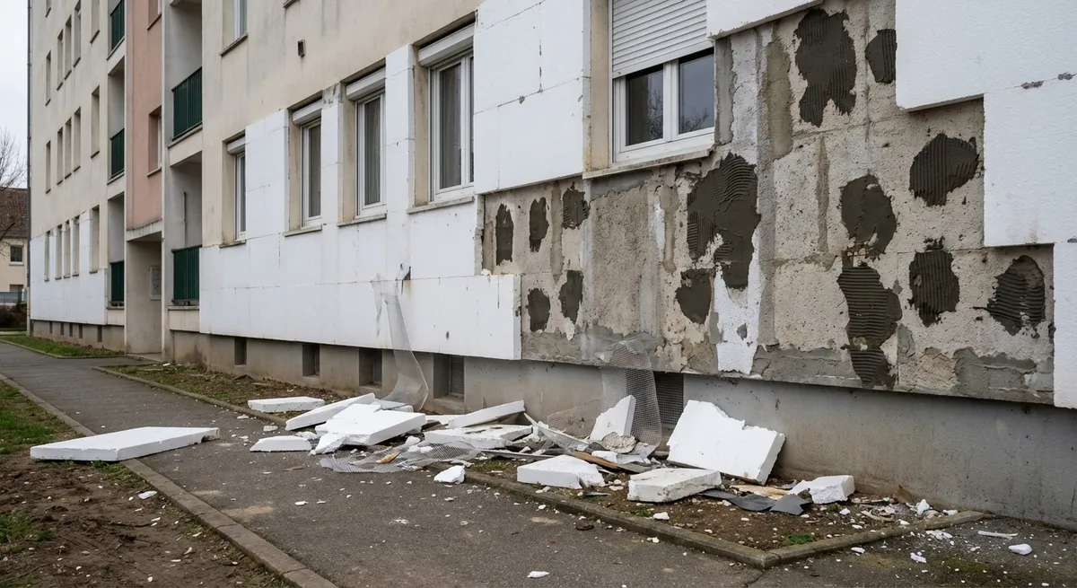 Plaques d'ITE détachées d'une façade