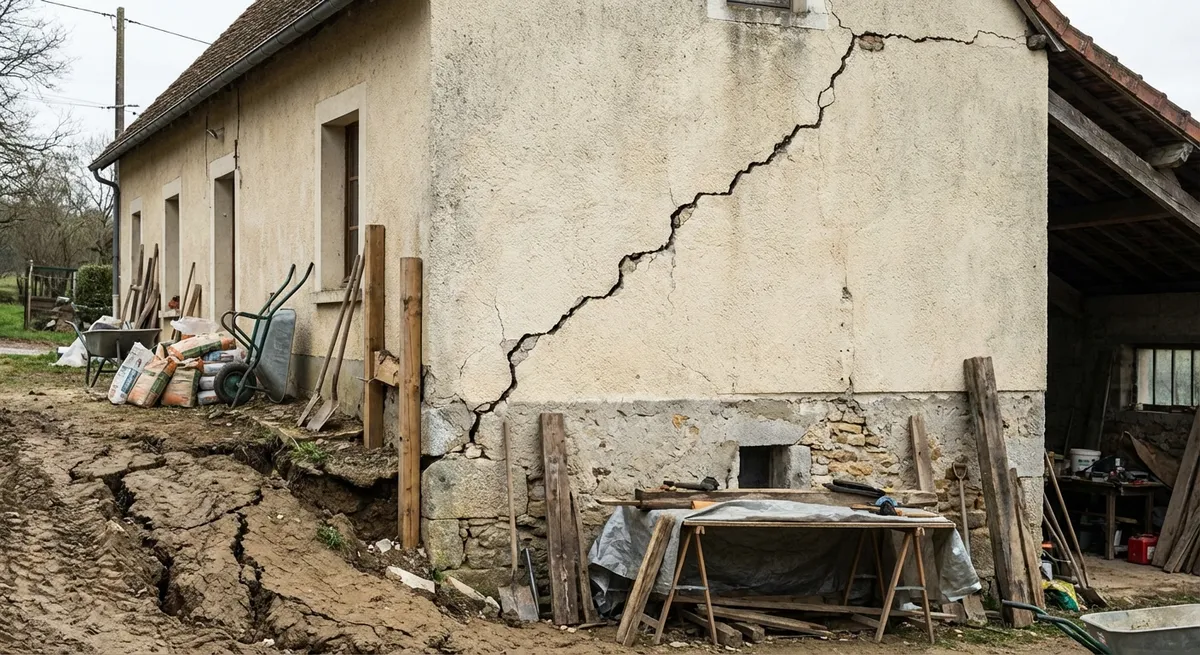 Fissures sur bâtiment causées par un défaut d'étude de sol