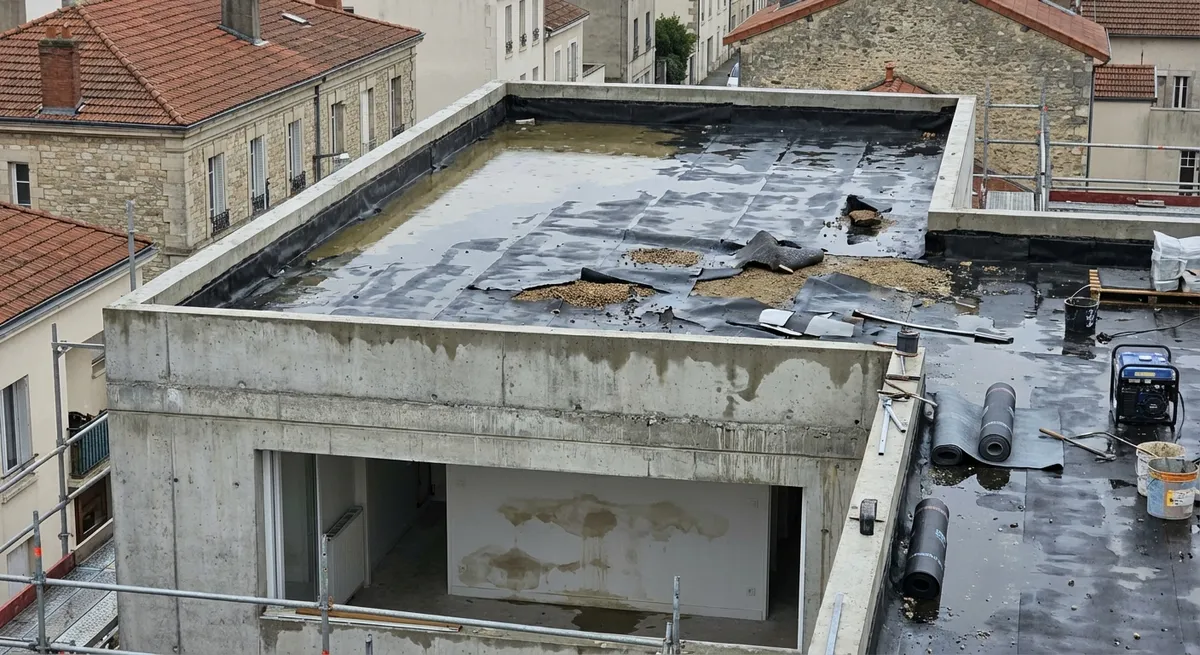 Infiltrations par toiture-terrasse sur résidence neuve
